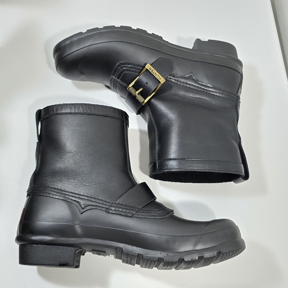 Original Biker short Boot leather upper rubber sole Pull-on moto buckle rain 8